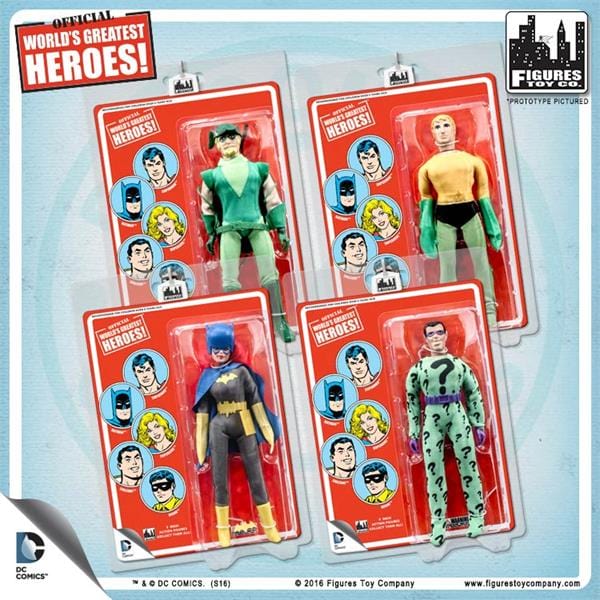 DC Comics Retro 8 Inch Red Card Variant Action Figures Set of all 4 Figures Toy Company