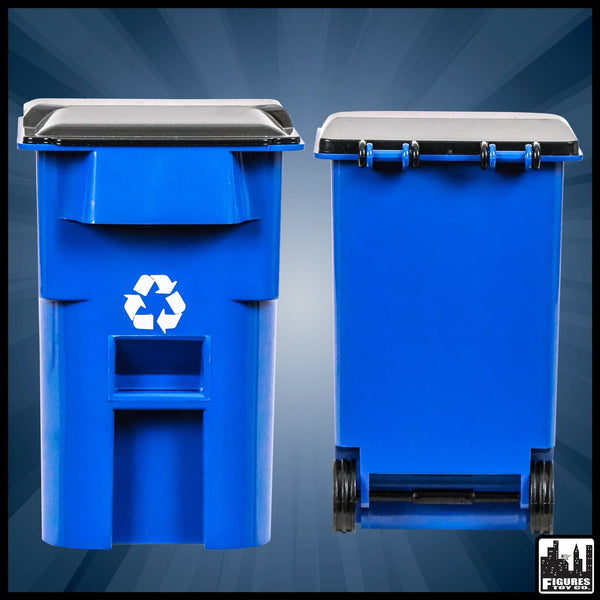 Set of 3 Blue Recycling Trash Cans With Lid & Wheels for WWE