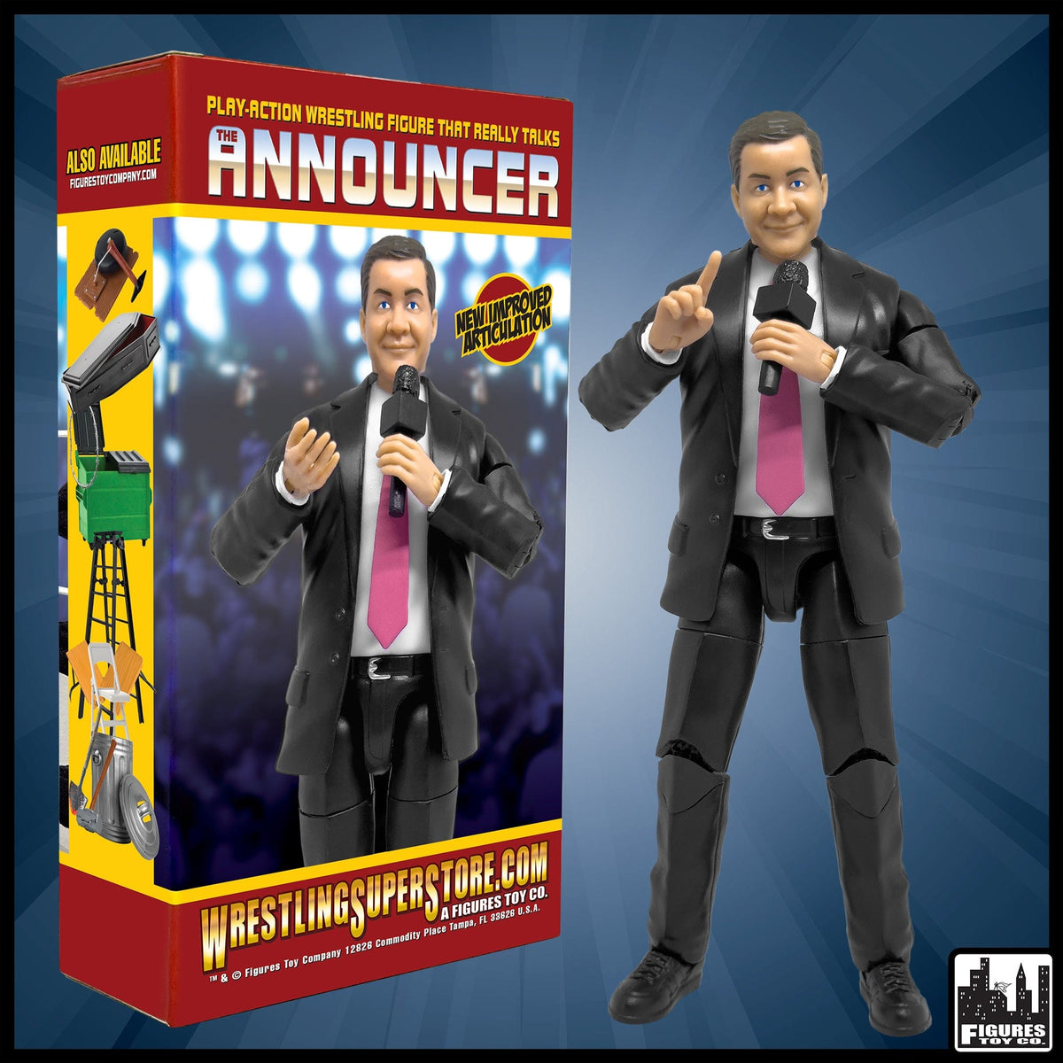 Ultimate Talking Wrestling Ring Announcer Figure for WWE &amp; AEW Action Figures