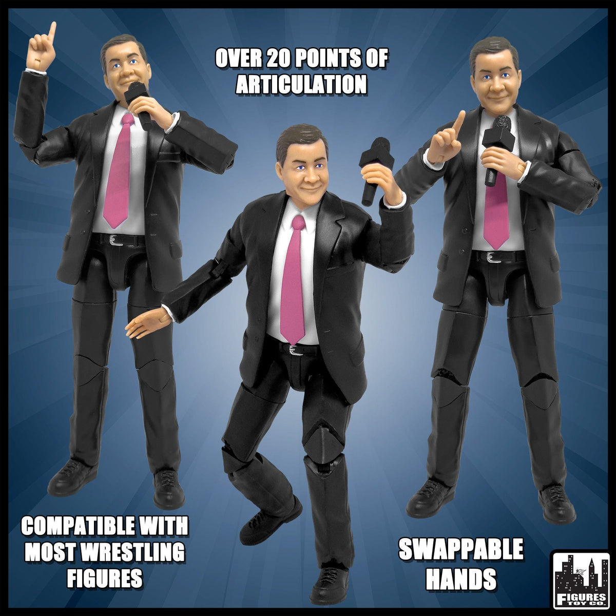 Ultimate Talking Wrestling Ring Announcer Figure for WWE &amp; AEW Action Figures