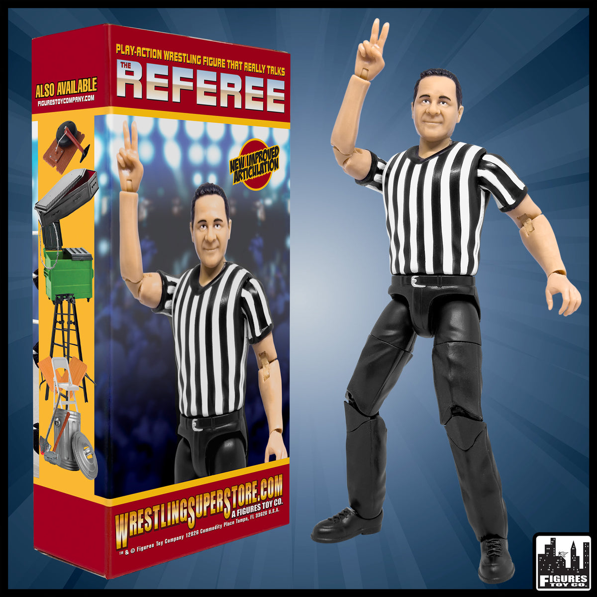 Wrestling Ring &amp; Talking Wrestling Referee Figure for WWE &amp; AEW Action Figures