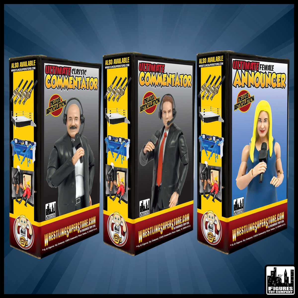 Set of 3 Ultimate Commentators With Deluxe Articulation for WWE &amp; AEW Wrestling Action Figures