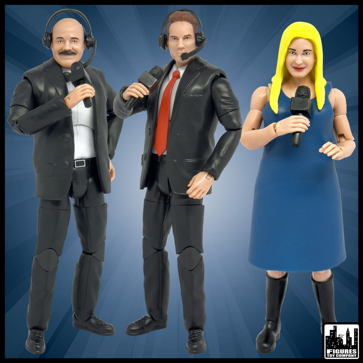 Set of 3 Ultimate Commentators With Deluxe Articulation for WWE &amp; AEW Wrestling Action Figures