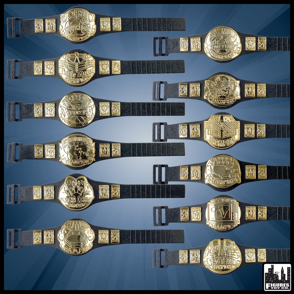 Set of 12 Wrestling Action Figure Championship Belts for WWE &amp; AEW Wrestling Action Figures [Series 1]