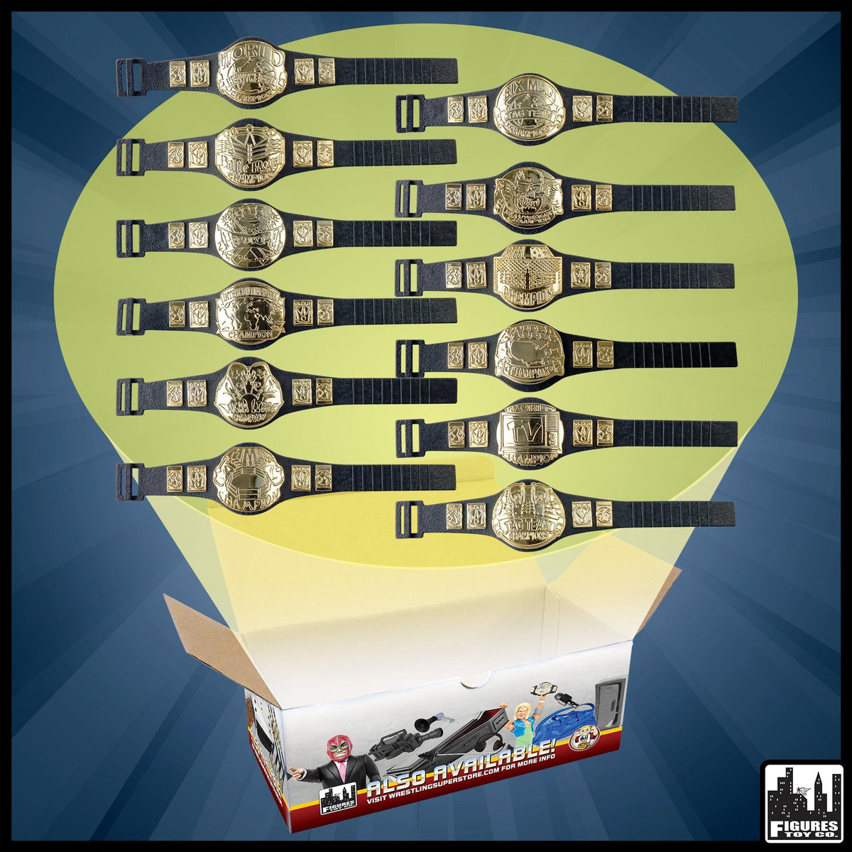 Set of 12 Wrestling Action Figure Championship Belts for WWE &amp; AEW Wrestling Action Figures [Series 1]