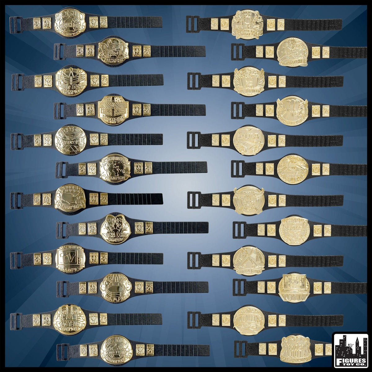 Complete Set of 24 Championship Belts for WWE &amp; AEW Wrestling Action Figures (Series 1 &amp; 2)