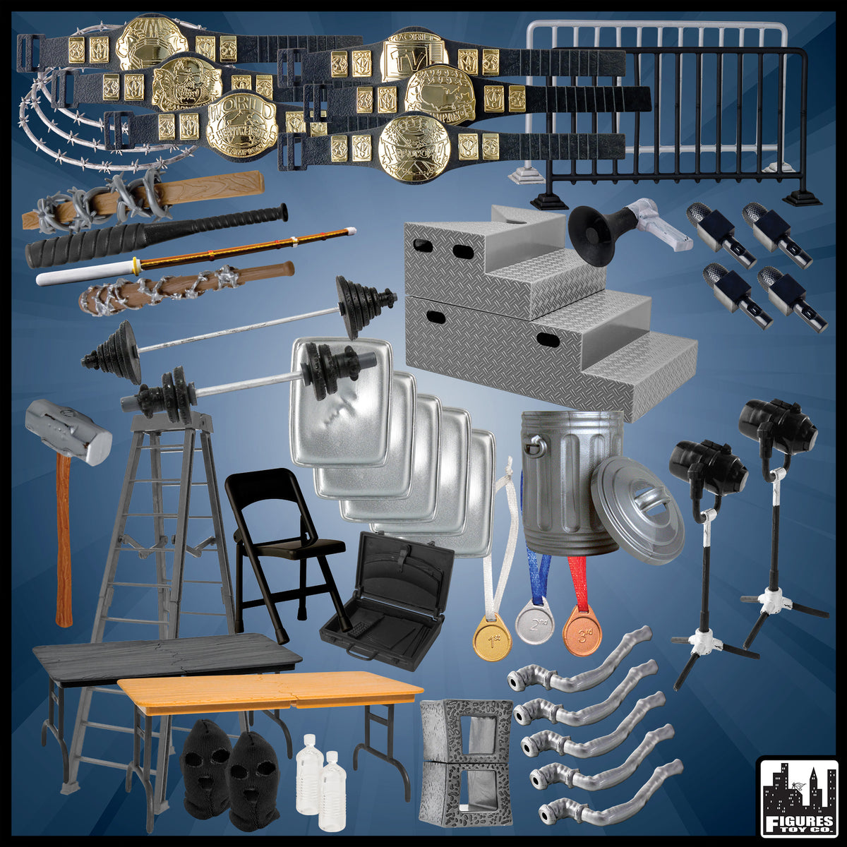 50 Piece Accessory Starter Kit for WWE &amp; AEW Wrestling Action Figures