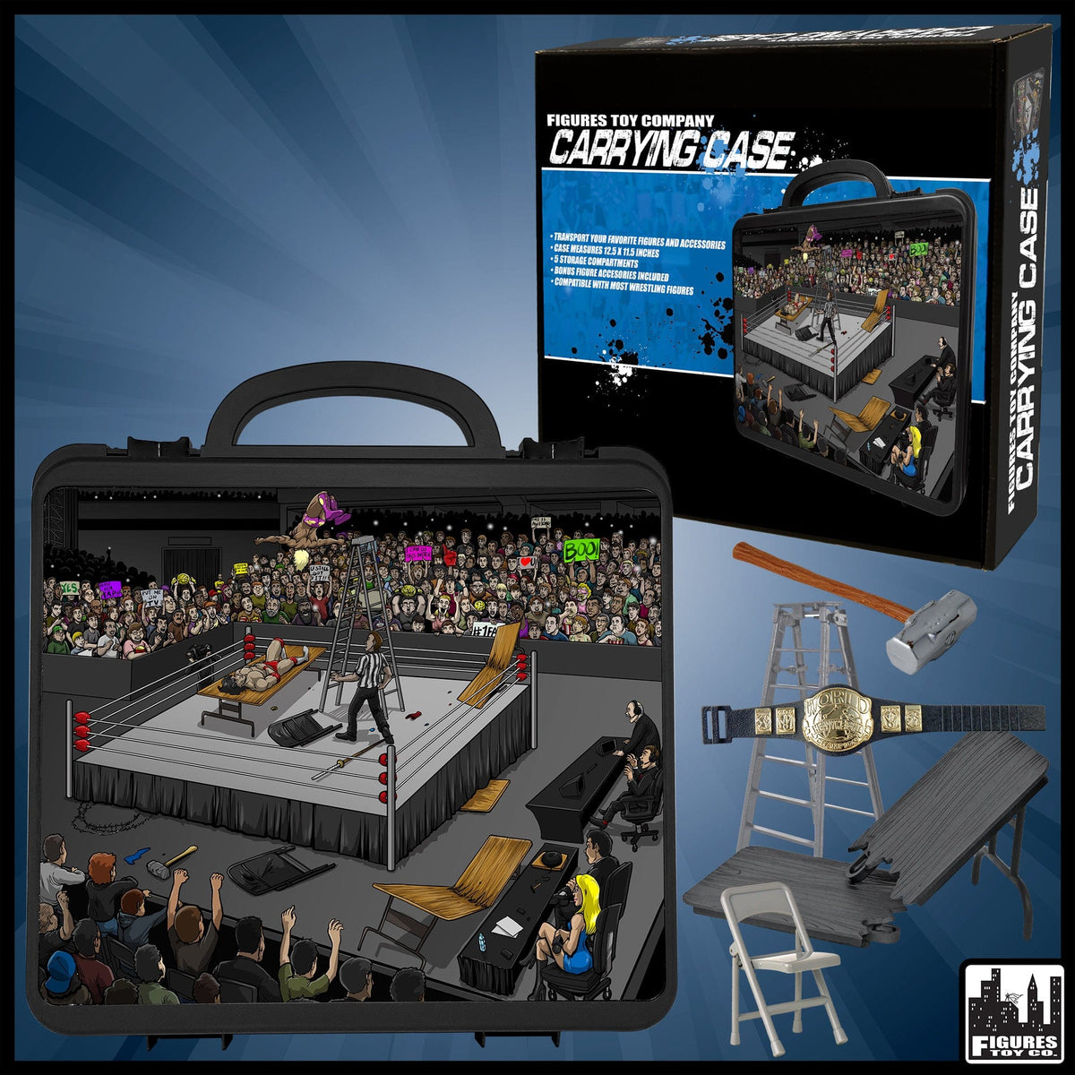 Deluxe Carrying Case With Accessories for WWE &amp; AEW Wrestling Action Figures