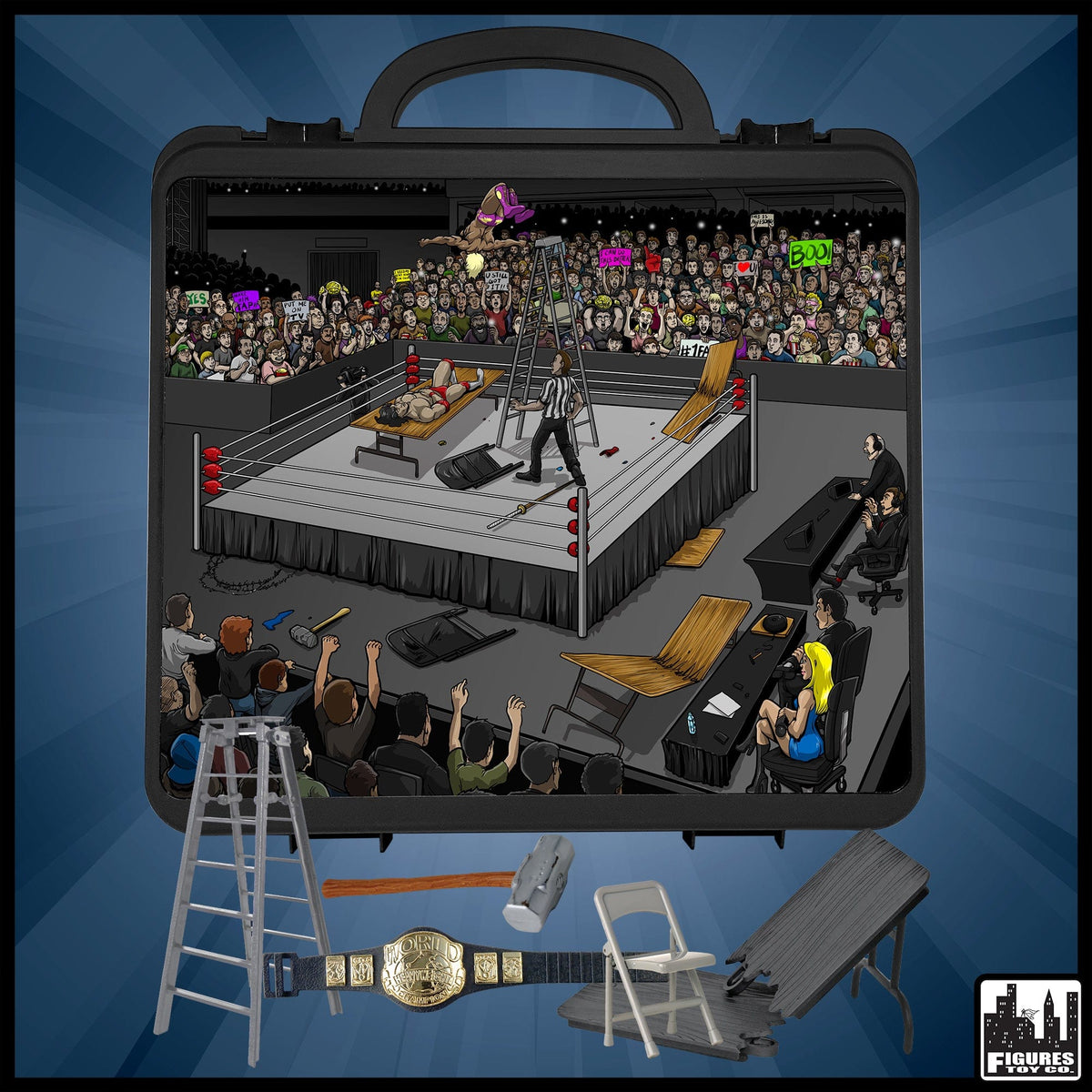 Deluxe Carrying Case With Accessories for WWE &amp; AEW Wrestling Action Figures