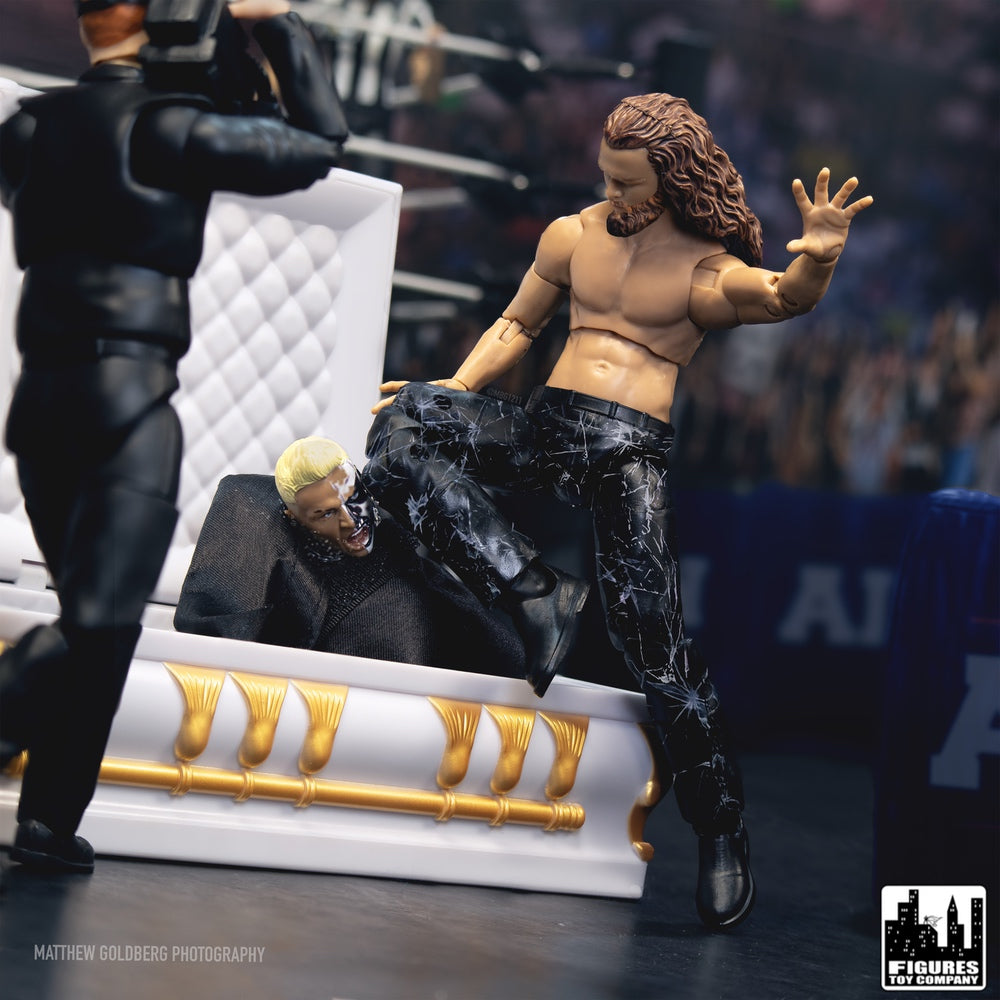 Deluxe White Casket for WWE &amp; AEW Wrestling Action Figures with Removable Base