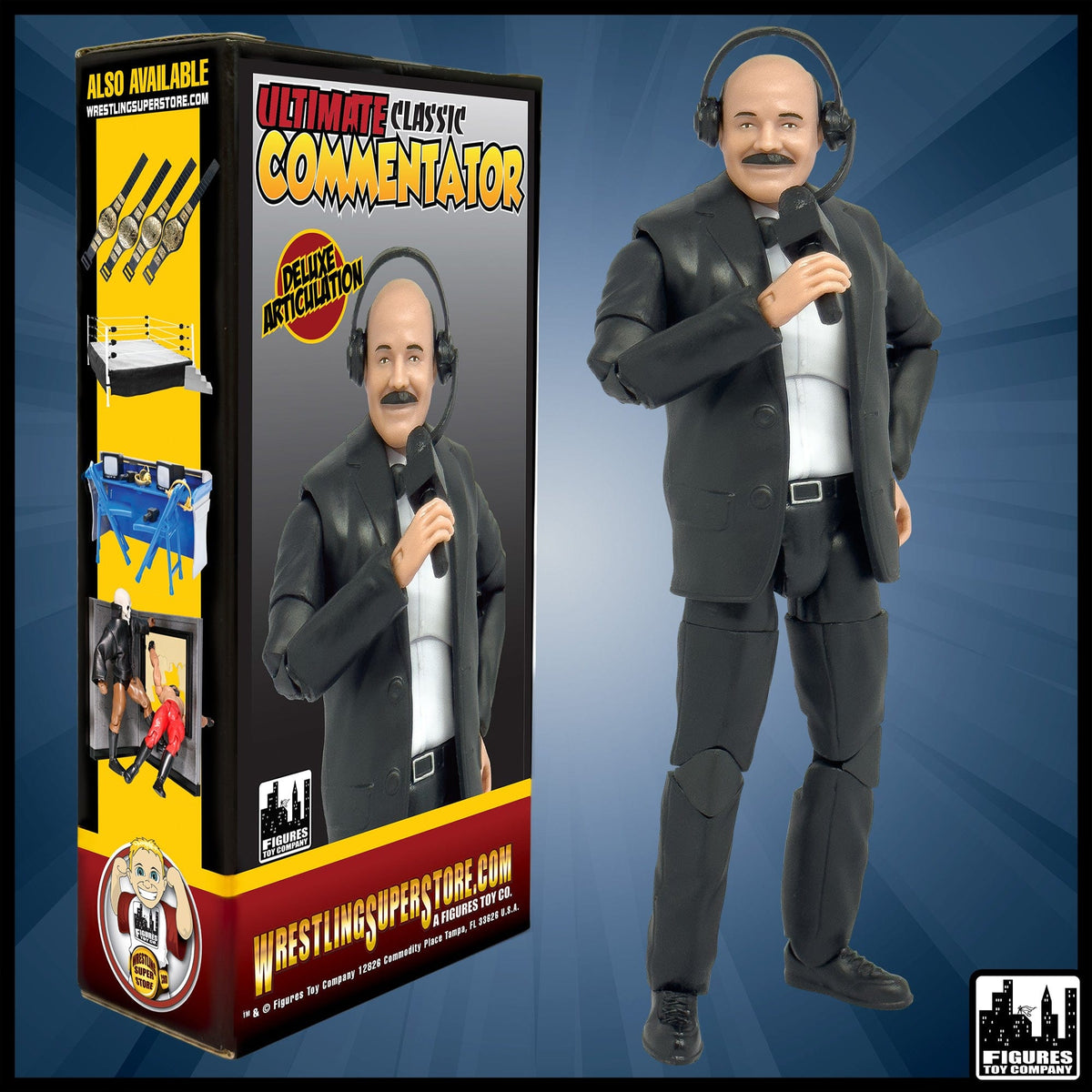 Ultimate Classic Announcer With Deluxe Articulation for WWE &amp; AEW Wrestling Action Figures