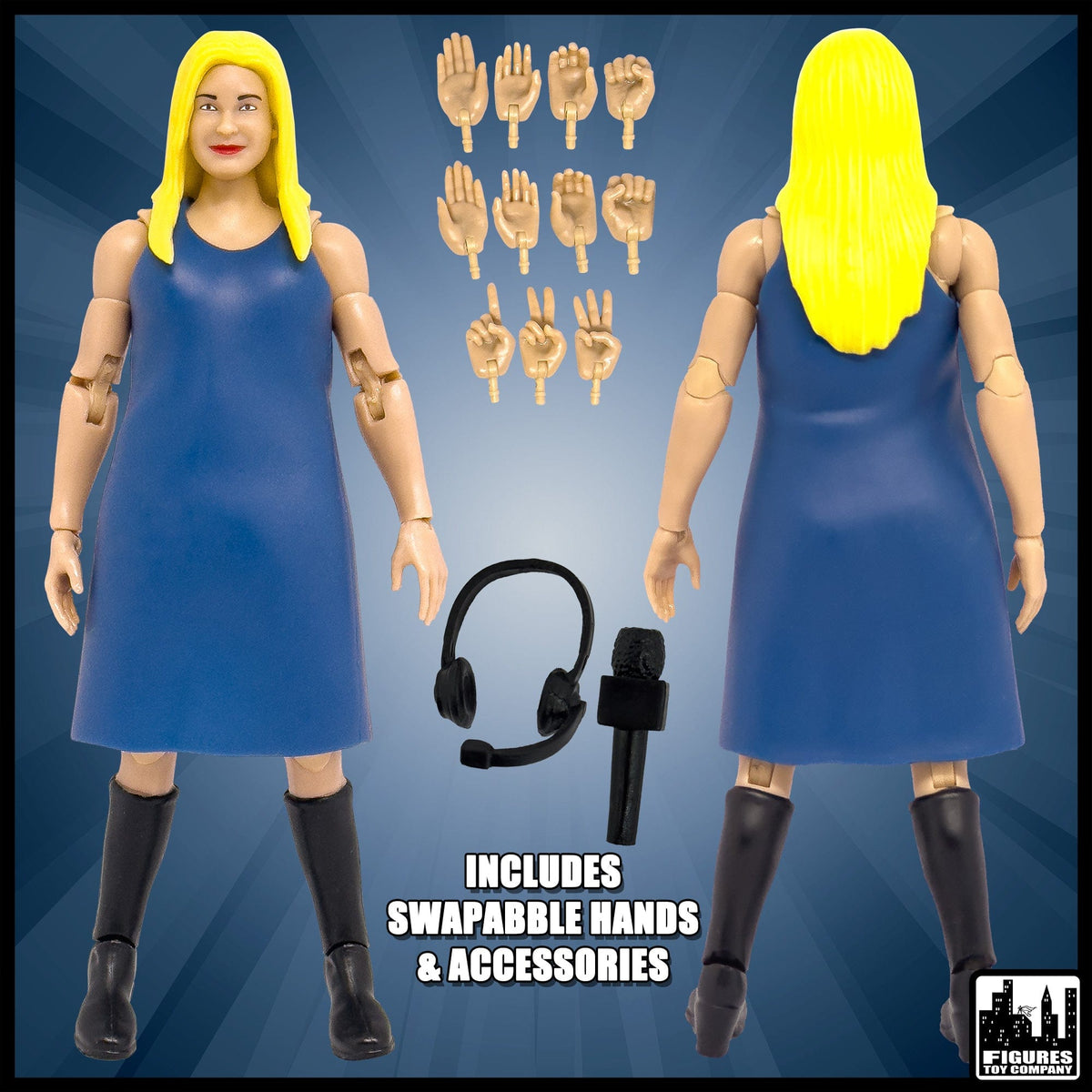 Ultimate Female Interviewer Announcer With Deluxe Articulation for WWE &amp; AEW Wrestling Action Figures