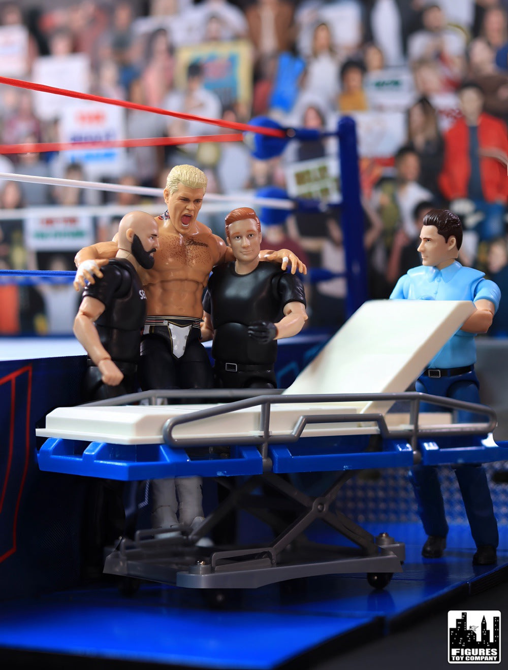 Set of 3 Blue and White Deluxe Moving Stretchers for WWE &amp; AEW Wrestling Action Figures