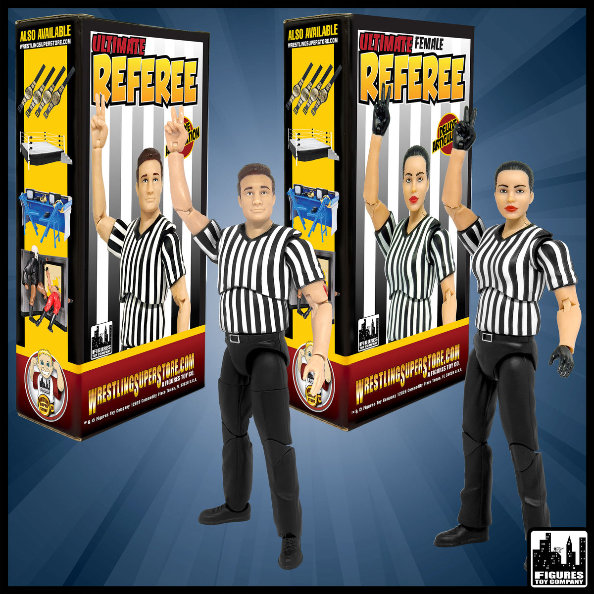 Ultimate Male &amp; Female Referee With Deluxe Articulation for WWE &amp; AEW Wrestling Action Figures