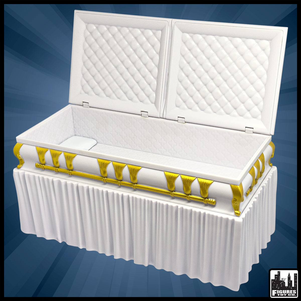 Deluxe White Casket for WWE &amp; AEW Wrestling Action Figures with Removable Base