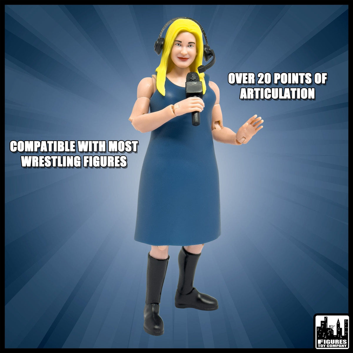 Ultimate Female Interviewer Announcer With Deluxe Articulation for WWE &amp; AEW Wrestling Action Figures