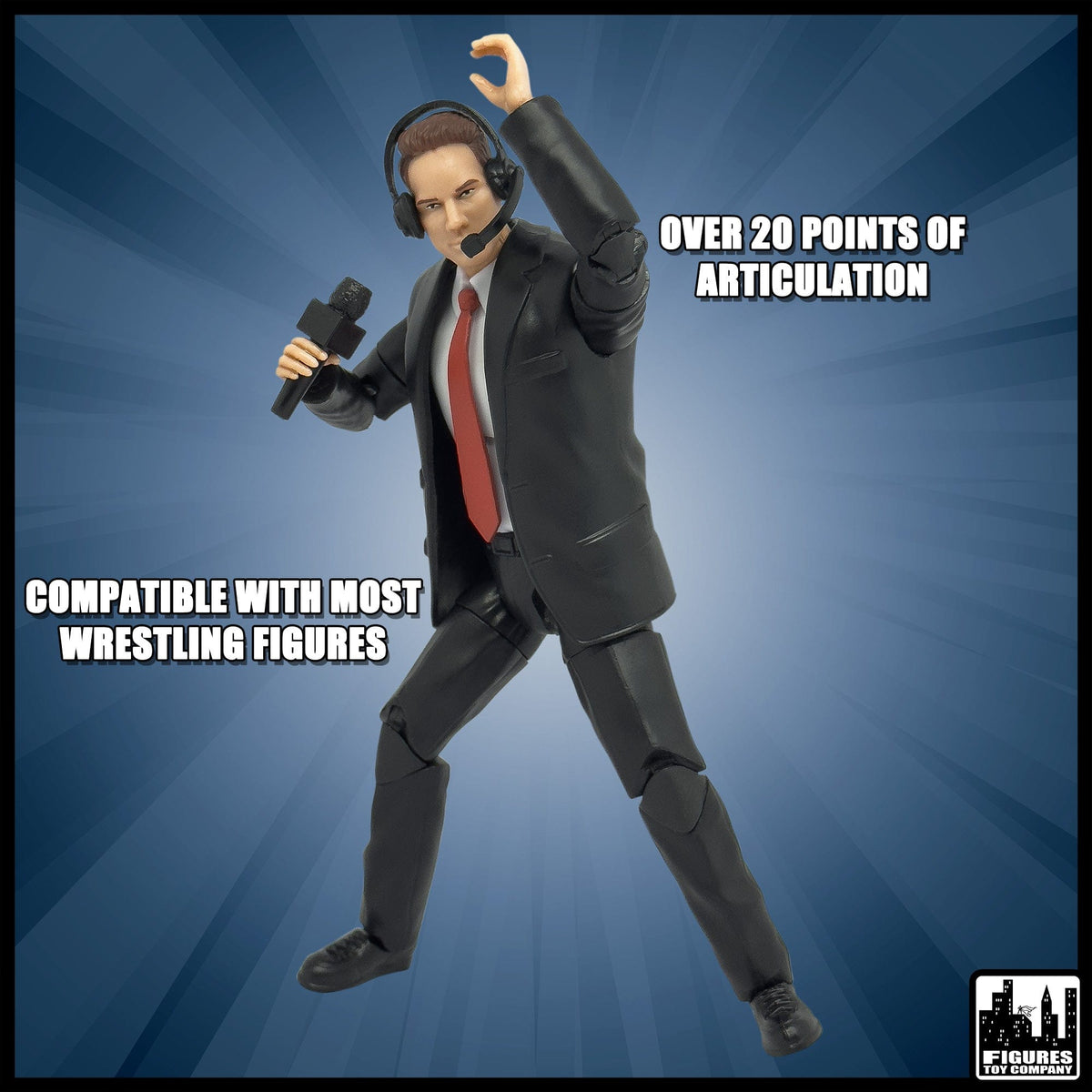 Ultimate Commentator Announcer With Deluxe Articulation for WWE &amp; AEW Wrestling Action Figures