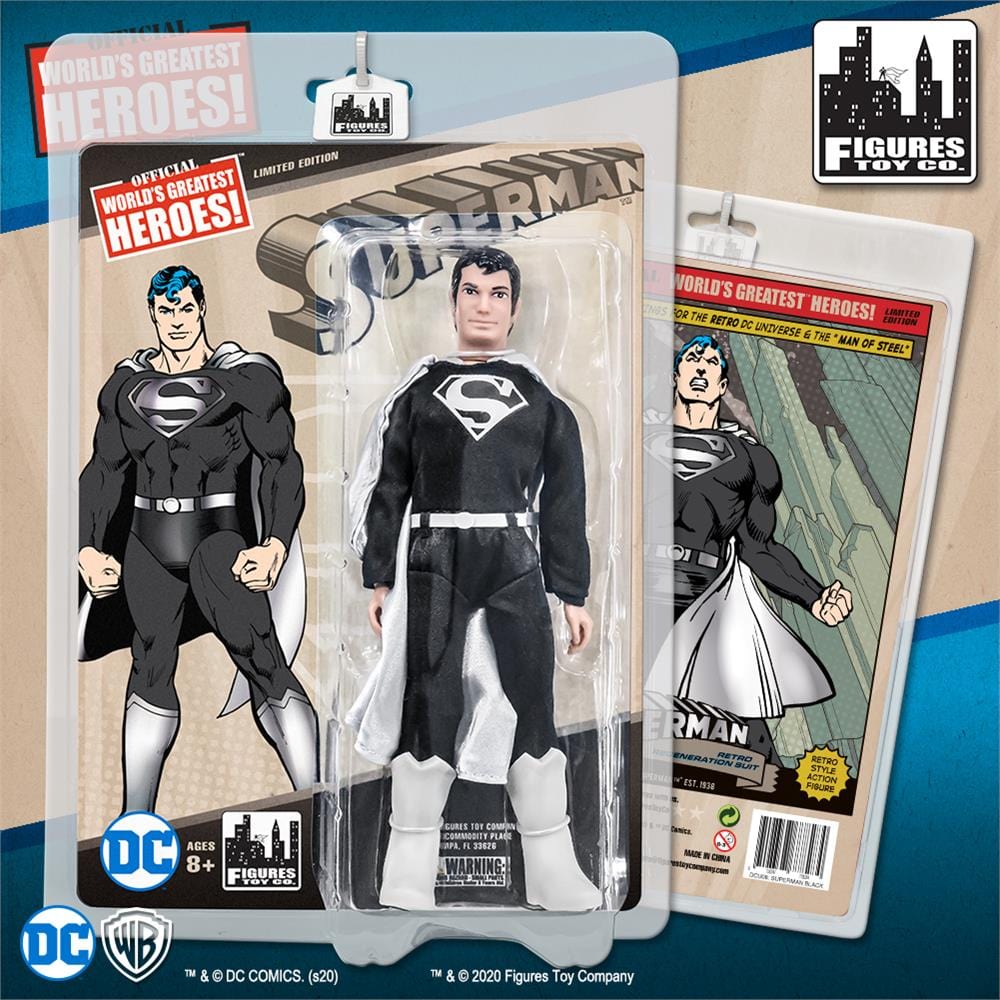 DC Comics Retro 8 Inch Action Figure Series: Set of 2 Different Superman Figures [Black Outfit Variants]